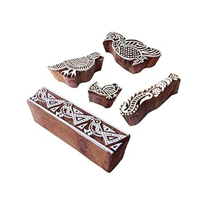 crafty pattern bird and border wooden blocks for printing set of 5