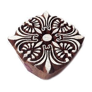 crafty square flower pattern wooden printing block - diy henna fabric textile paper clay pottery block printing stamp