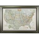 Craig Frames United States Travel Map, 24x36 Antique Silver and Black Frame