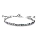 Cranmadia Sterling Silver Birthstone Tennis Bracelets for Women 2.5mm Tennis Bolo Bracelet Fashion Jewelry Birthday Gifts for Women Mom Wife | Adjustable Size 9"