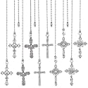 CRASPIRE 10Pcs 5 Style Cross Ceiling Fan Pull Chain Extender Charm Pendant Adjustable Decorative 12.6 Inch Extension Connector Ball Bead Cord Replacement Hanging Ornaments for Lighting Lamp Decor