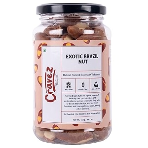 cravez natural exotic brazil nuts -250 gm grade a  nuts premium jumbo size imported - richest natural source of selenium dried