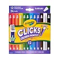Crayola Clicks 2.0mm Mechanical Colored Pencil Set, 12 Assorted Colors, Coloring Pencils for Kids, No Sharpen, 24 Replacement Cores, Ages 5+