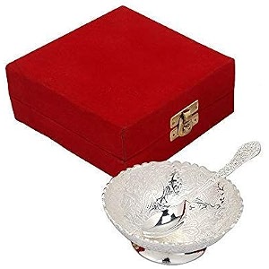 german silver single bowl with royal velvet box -2 pieces set design-1 150 milliliter