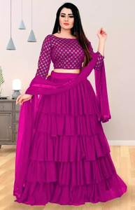 craze n world embroidered self design semi stitched lehenga choli pink