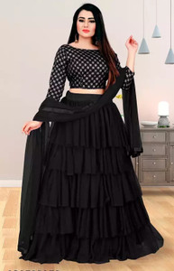 craze n world embroidered semi stitched lehenga choli black