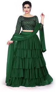 craze n world embroidered semi stitched lehenga choli green