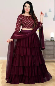 craze n world embroidered semi stitched lehenga choli maroon