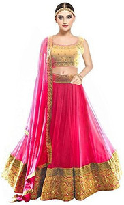 craze n world embroidered semi stitched lehenga choli pink gold