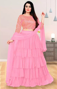 craze n world embroidered semi stitched lehenga choli pink