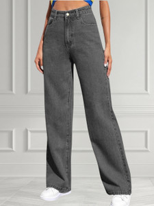 crazeis women loose fit high rise grey jeans