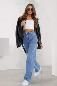 crazeis women loose fit high rise light blue jeans