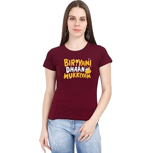 Biriyani Dhaan Mukkiyam Womens Maroon Half Sleeve
