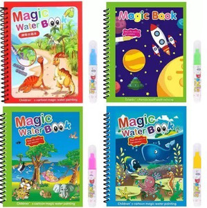 crazybuy magic water coloring books reusable reveal pad chunky size 4 books 4 pens blue