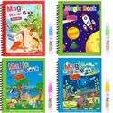 CrazyBuy Magic Water Coloring Books Reusable Reveal Pad Chunky Size 4 books, 4 pens (Blue)