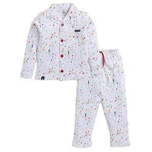 kids regular fit cotton printed night suit for baby boys