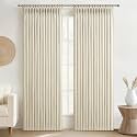 Cream Blackout Pleated Two Layer Linen Curtains 84 Inch Length for Bedroom