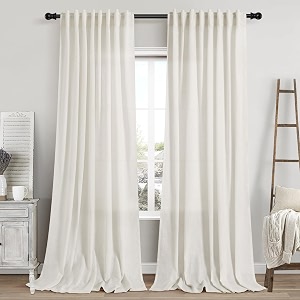 Cream Linen 102 Inch Long Curtains for
