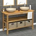 Cream Teak Wood Vanity Cabinet with Sink, 51.9" Bathroom Furniture, Rectangular Marble Top, Natural Wood Finish, Easy Assembly