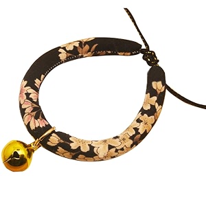 creation core japanese style flower print cat collar with golden bellblack pink flowerl