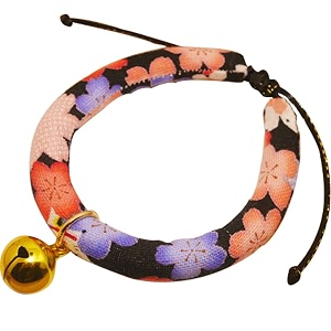 japanese style flower print cat collar with golden bellpurple flowerl