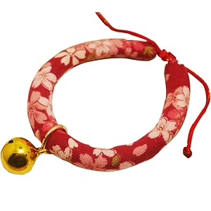 japanese style flower print cat collar with golden bellred pink flowers