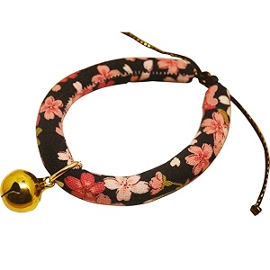 creation core japanese style flower print cat collar with golden bellblackxs