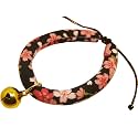 Creation Core Japanese Style Flower Print Cat Collar with Golden Bell(Black,XS)