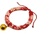Japanese Style Flower Print Cat Collar with Golden Bell(Red Pink Flower,S)