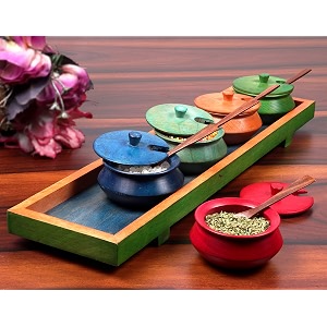 wooden mouth freshner jar set mukhwas tray mukhwas containers pot jar fancy for dining table refreshment box saunf containers condiment set 60 ml pack of 1 multicolor