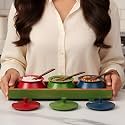 Wooden Serving Jar Set with Spoon & Tray, Condiment Jars, Mouthfreshner Jars (Three Handi Multicolor (Rectangular Tray)),40 Ml Per Handi