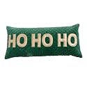 Creative Co-Op Woven Cotton Velvet Quilted Lumbar Pillow with Appliqued HO HO HO, Green and Gold Color