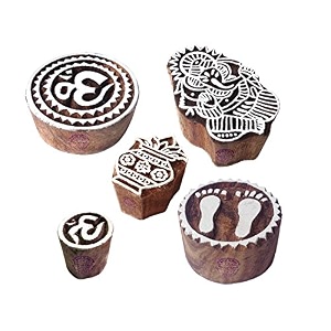 creative motif ganesh and religious wooden printing stamps set of 5
