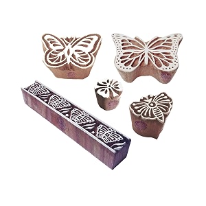 creative pattern butterfly and flower wooden blocks for printing set of 5