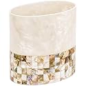 Creative Scents Milano Small Bathroom Trash Can 1.5 Gal / 6L - Decorative Oval Bathroom Wastebasket with Beautiful Mother of Pearl Shells; Modern Waste Basket for Room, Bedroom or Living Room