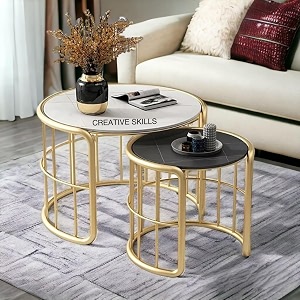 nesting tables for coffee tables in gold center tables and tea tables for living rooms with a table top finished in laminated marble-white black gold