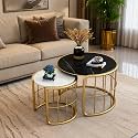 Nesting Tables for Coffee Tables in Gold, Center Tables, and Tea Tables for Living Rooms, with a Table top Finished in Laminated Marble-Black White Gold
