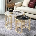 Nesting Tables for Coffee Tables in Gold, Center Tables, and Tea Tables for Living Rooms, with a Table top Finished in Laminated Marble-White Black Gold