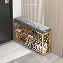 Shoe Rack Bench Organizer with Mesh Seat for Bedroom Entry Window Mudroom Living Room, 2-Tier Fleece Bench for Entryway (Grey &amp; Gold)