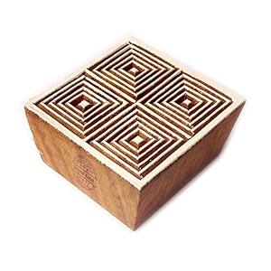 creative square geometric motif wood block for printing - diy henna fabric textile paper clay pottery block printing stamp