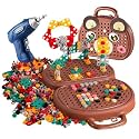 Creative Toolbox with Toys Electric Drill Screwdriver Tool Set Creative Mosaic Puzzle Toy - 203 Pieces Electric Drill Toy & Rainbow Fasteners, STEM Building Set for Kids 3+ Years Old (Multicolor)