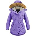 CREATMO US Girl's Long Winter Warm Parka Sherpa Trimmed Collar Puffer Ski Jacket Coat