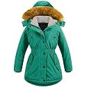 CREATMO US Girl's Long Winter Warm Parka Sherpa Trimmed Collar Puffer Ski Jacket Coat