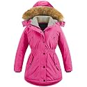 CREATMO US Girl's Long Winter Warm Parka Sherpa Trimmed Collar Puffer Ski Jacket Coat