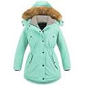 CREATMO US Girl's Long Winter Warm Parka Sherpa Trimmed Collar Puffer Ski Jacket Coat