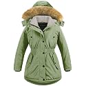 CREATMO US Girl's Long Winter Warm Parka Sherpa Trimmed Collar Puffer Ski Jacket Coat
