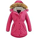 CREATMO US Girl's Long Winter Warm Parka Sherpa Trimmed Collar Puffer Ski Jacket Coat