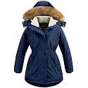 CREATMO US Girl's Long Winter Warm Parka Sherpa Trimmed Collar Puffer Ski Jacket Coat