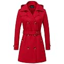 CREATMO US Women's Trench Coat Double-Breasted Classic Lapel Overcoat Belted Slim Outerwear Coat with Detachable Hood