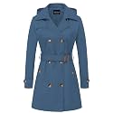CREATMO US Women's Trench Coat Double-Breasted Classic Lapel Overcoat Belted Slim Outerwear Coat with Detachable Hood